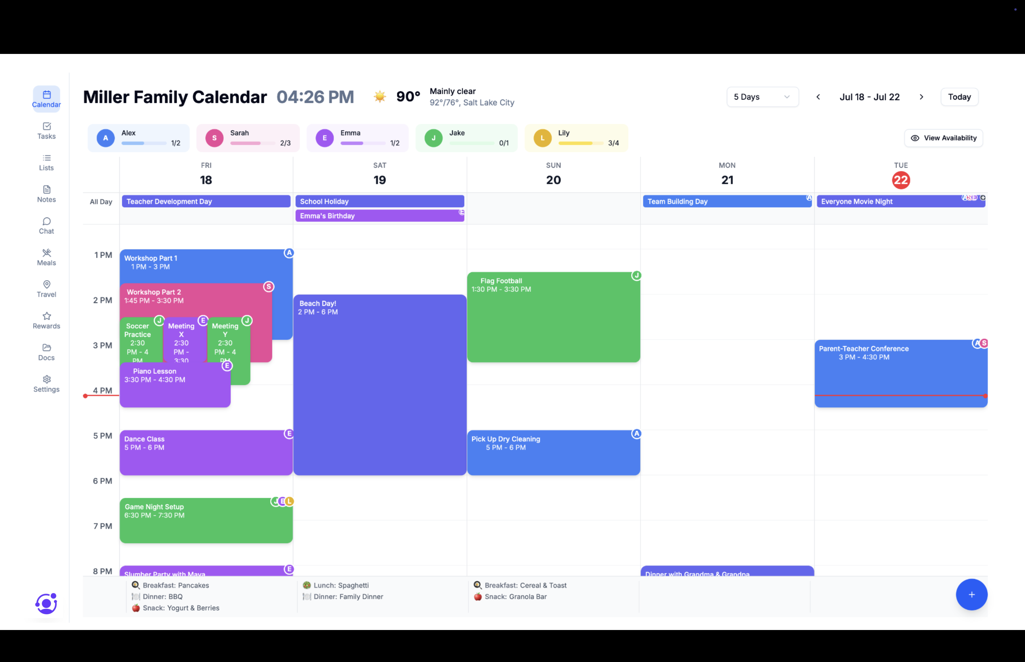 Circle workspace showing family calendar